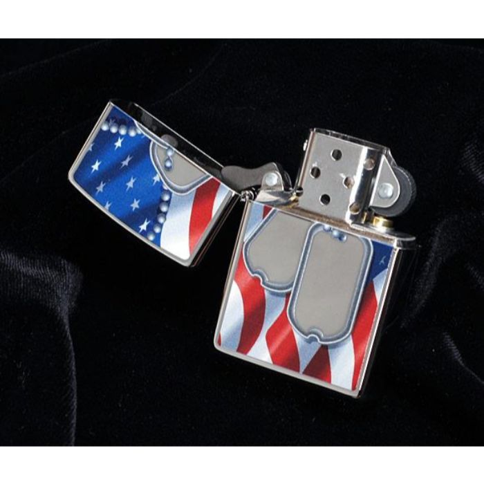 Bật Lửa Zippo Flag And Dog Tags Polished Chrome Chính Hãng Usa