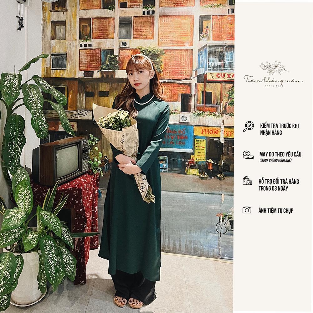 Áo dài xưa dáng suông - màu xanh rêu đậm