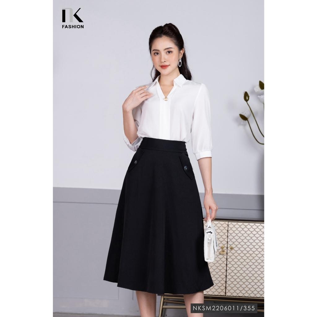 Áo Sơ Mi Nữ Tay Lỡ NK FASHION Thiết Kế Cổ Chữ V Vạt Dọc Độc Đáo Chất Vải Nhập Hàn Cao Cấp Không Nhăn Nhàu NKSM2206011