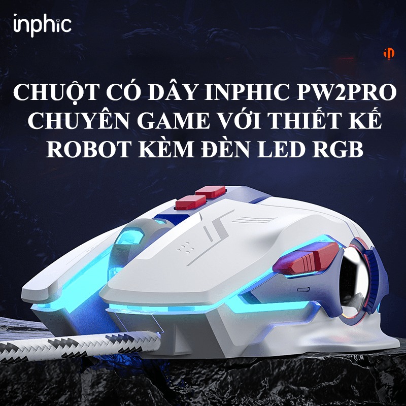 Chuột có dây INPHIC PW2PRO chuyên game thiết kế robot kèm theo đèn led RGB cực đẹp dành cho game thủ - HÀNG CHÍNH HÃNG