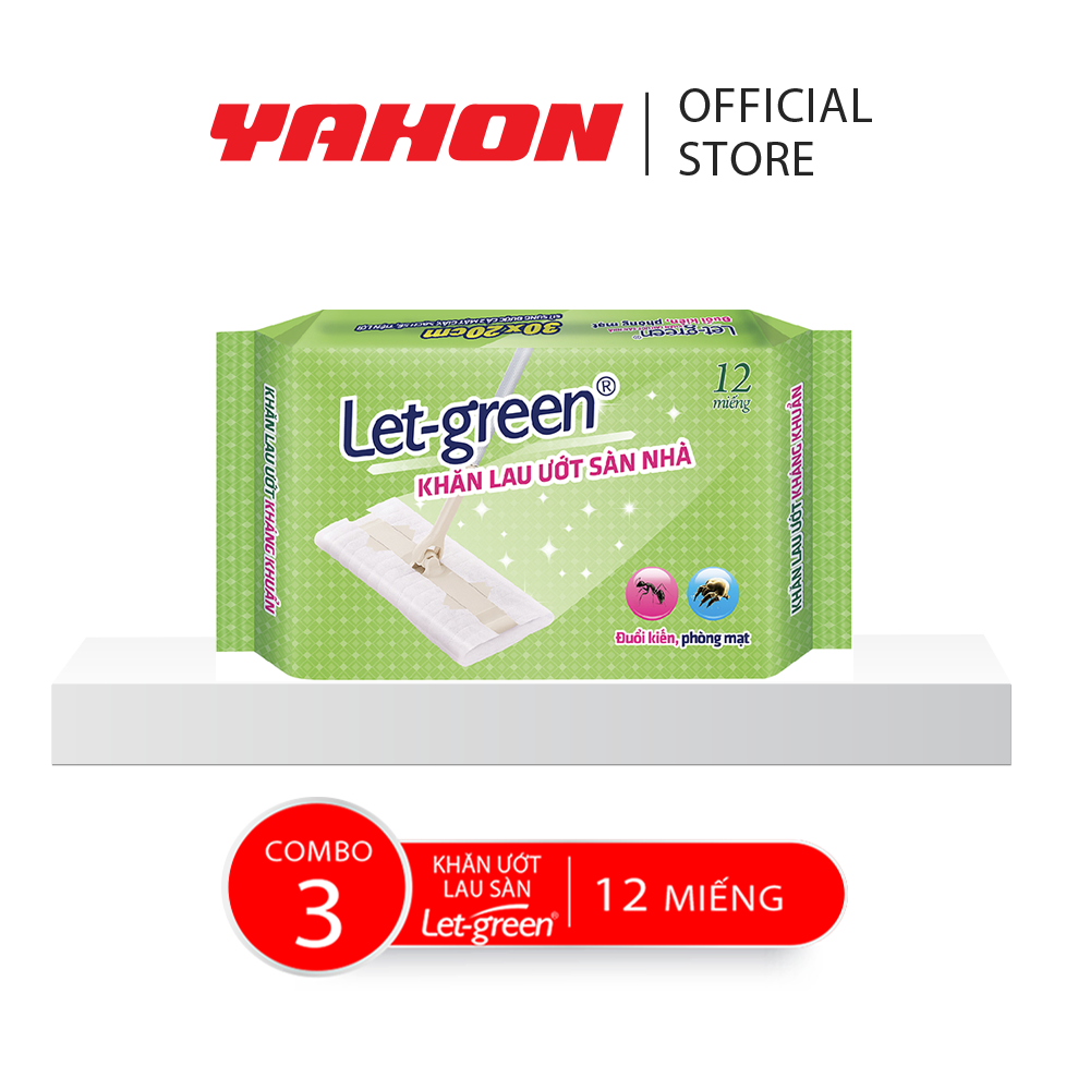 Combo 3 Bao Khăn Ướt Lau Sàn Nhà LET-GREEN, 12 Miếng/Bao