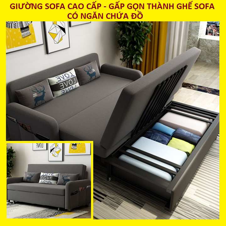 GIƯỜNG SOFA THÔNG MINH. GIƯỜNG SOFA ĐA NĂNG CÓ HỘC CHỨA ĐỒ KIÊM GHẾ SOFA. GHẾ SOFA GIƯỜNG CAO CẤP KHUNG THÉP CHỊU LỰC SƠN TĨNH ĐIỆN. KÈM 3 GỐI TONE SUR TONE