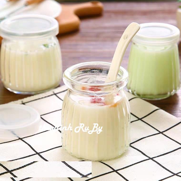 Bộ 10 Hũ Thủy Tinh Sọc Làm Sữa Chua 100ml, Hũ Lọ Yaourt, Lọ Pudding, Hủ Làm Sữa Chua, Caramen