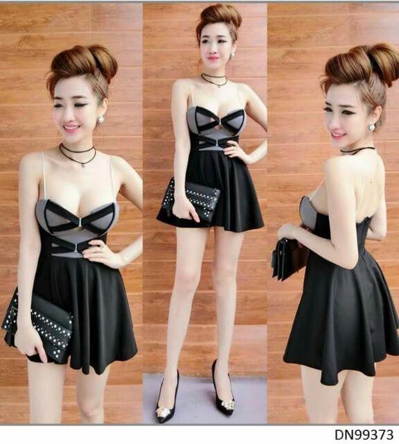 Đầm cúp sexy phối màu