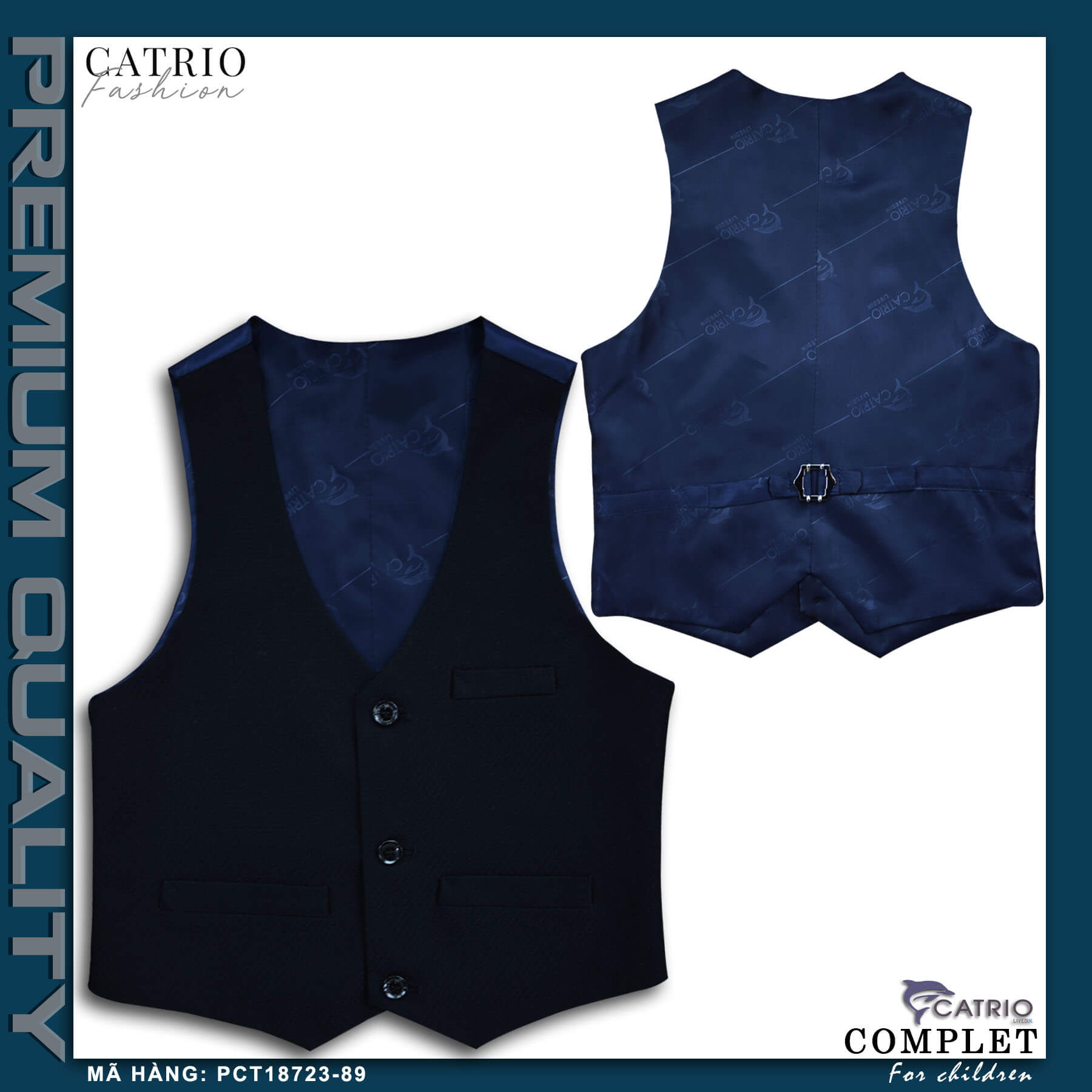 BỘ VEST BÉ TRAI CATRIO PCT18723-89 là bộ đồ vest trẻ em có 3 chi tiết: áo vest + quần dài +áo ghile gilet, được thiết kế tuyệt đẹp cho bé trai từ 2 tuổi (12kg) đến 12 tuổi (50kg) mặc trong các dịp lễ Tết, biểu diễn, hội nghị, tiệc cưới, sinh nhật, dạ hội