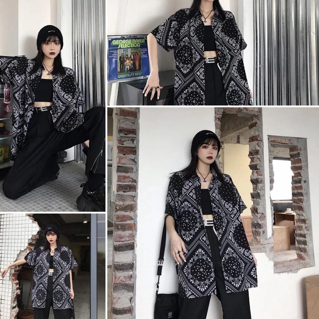 Áo sơ mi họa tiết MEANSTORE nam nữ tay lỡ Oversize form rộng ulzzang vải mềm không nhăn dáng suông - Thổ cẩm