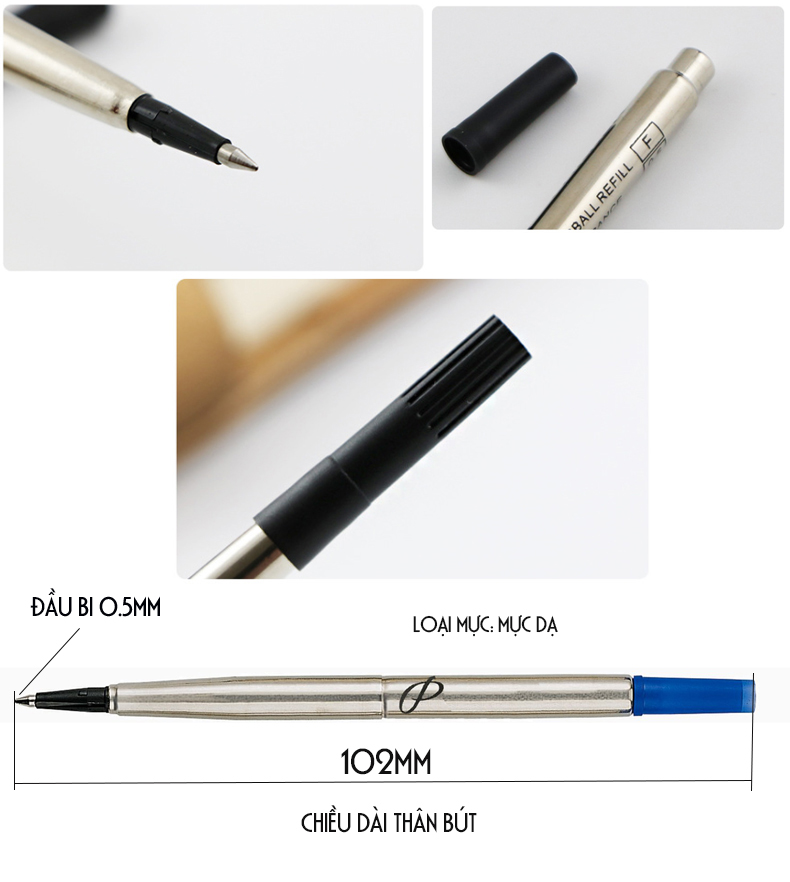 Ruột dạ bút ký, ruột bút bi cho các dòng bút Parker, Montblanc, Picasso, Lamy bi 0.5mmm siêu trơn - 2 màu đen, xanh - Xuất xứ: Pháp