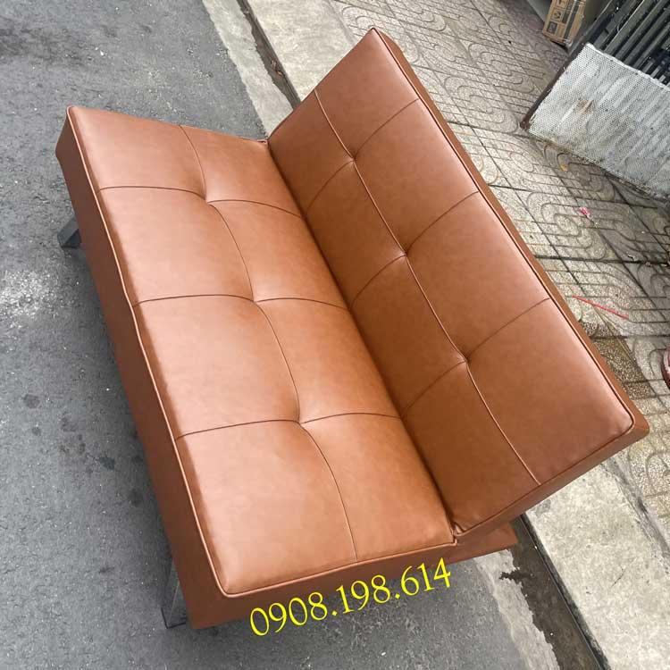 Giá Xưởng Ghế Sofa Mini Simili Cao Cấp Chân Kim Loại - Ghế Sô Pha Nhỏ Gọn Bọc Da Màu nâu Dài 120cm