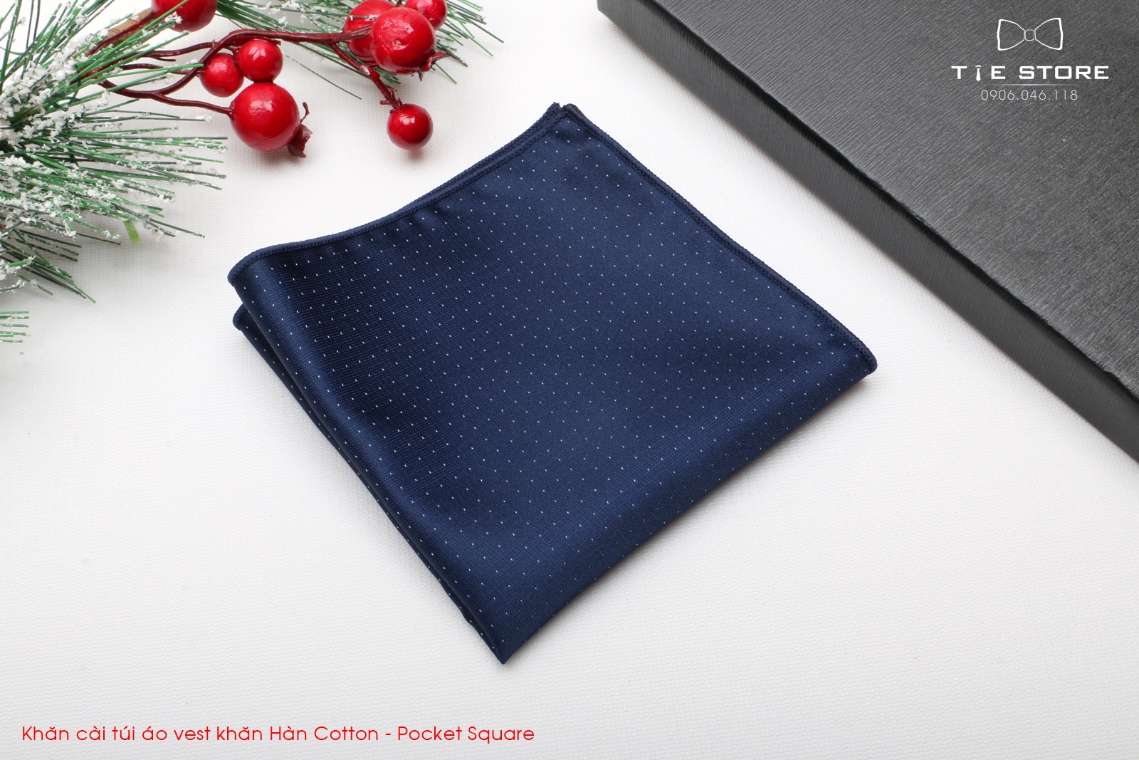 Khăn Cài Túi Áo Vest - Pocket Square - Phụ Kiện Cài Áo xanh đen chấm nhỏ