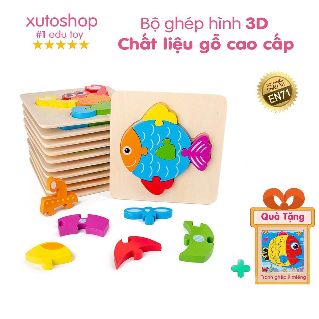 Đồ Chơi Xếp Hình 3d Hình Động Vật / Trái Cây / Phương Tiện Giao Thông Bằng Gỗ XutoShop