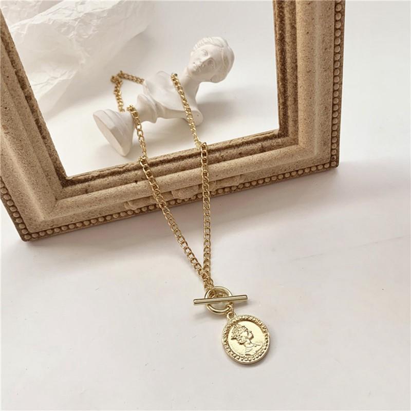 Dây Chuyền Hợp Kim Mặt Hình Đồng Xu Khắc Hình Retro
