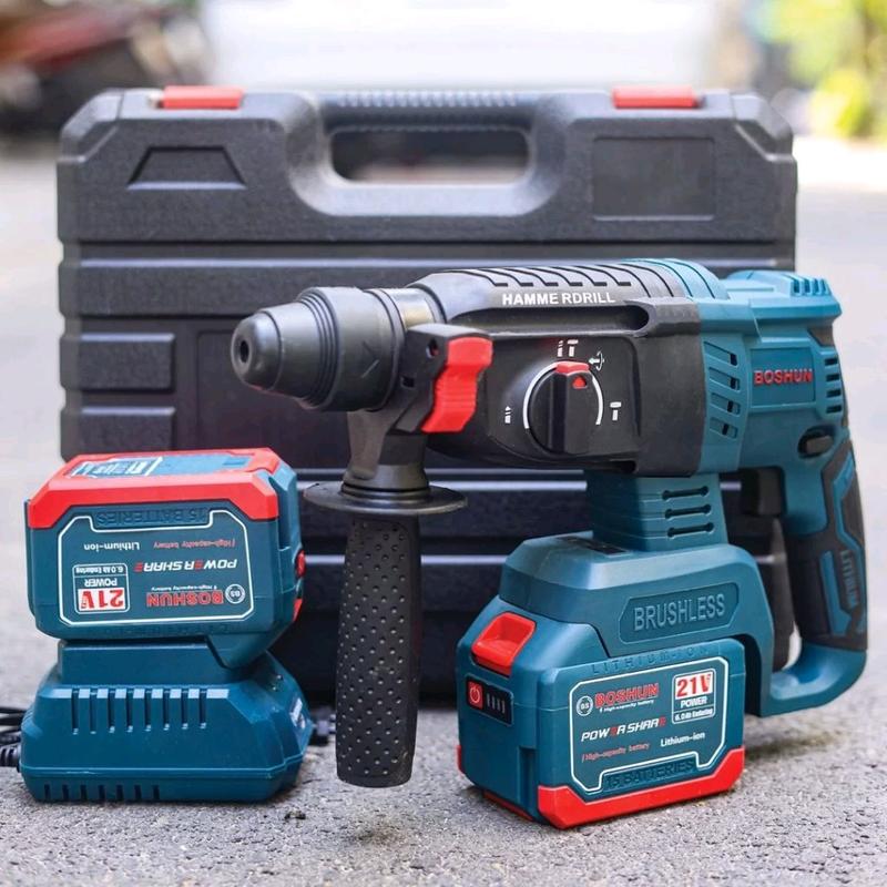 Máy Khoan Đục Bê Tông 3 Chức Năng Boshun 21V, Pin 15 cell 100% Ruột Động, Động Cơ Không Chổi Than