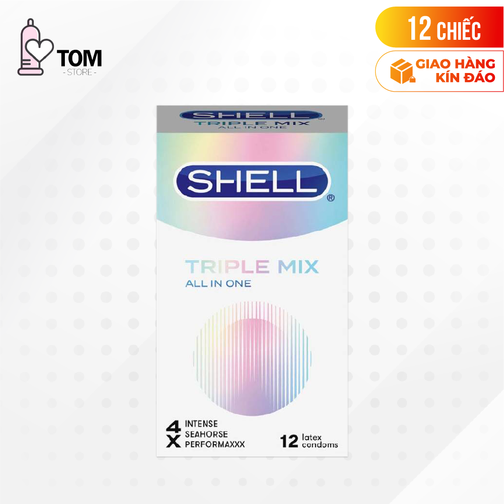 Bao cao su Shell Triple Mix - Siêu mỏng, mát lạnh, gân gai - Hộp 12 cái