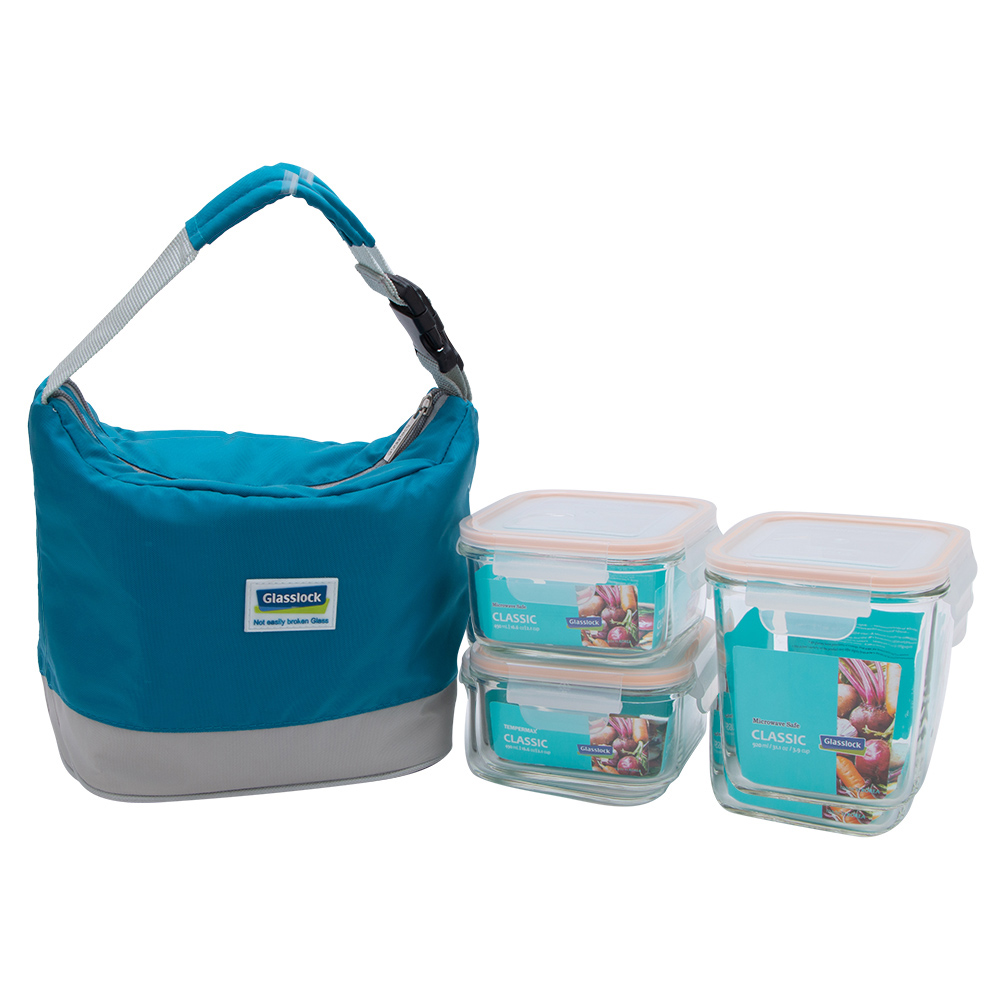 Bộ 3 Hộp Thủy Tinh Glasslock Lunch92-49 920ml Và 480ml/490ml x 2 + Túi Giữ Nhiệt