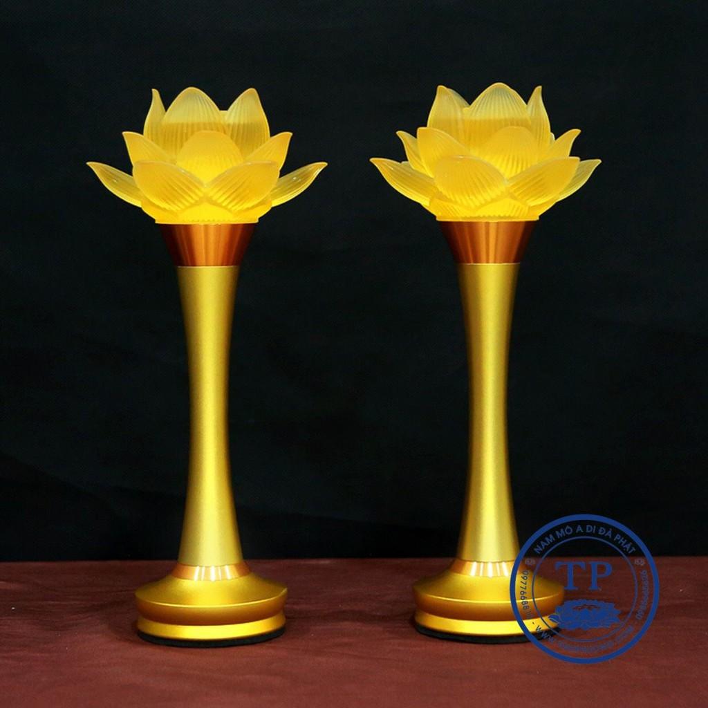 ĐÔI ĐÈN 1 BÔNG HOA SEN NỞ THỦY LƯU LY CỔ NGẮN CAO 31 CM TM121268