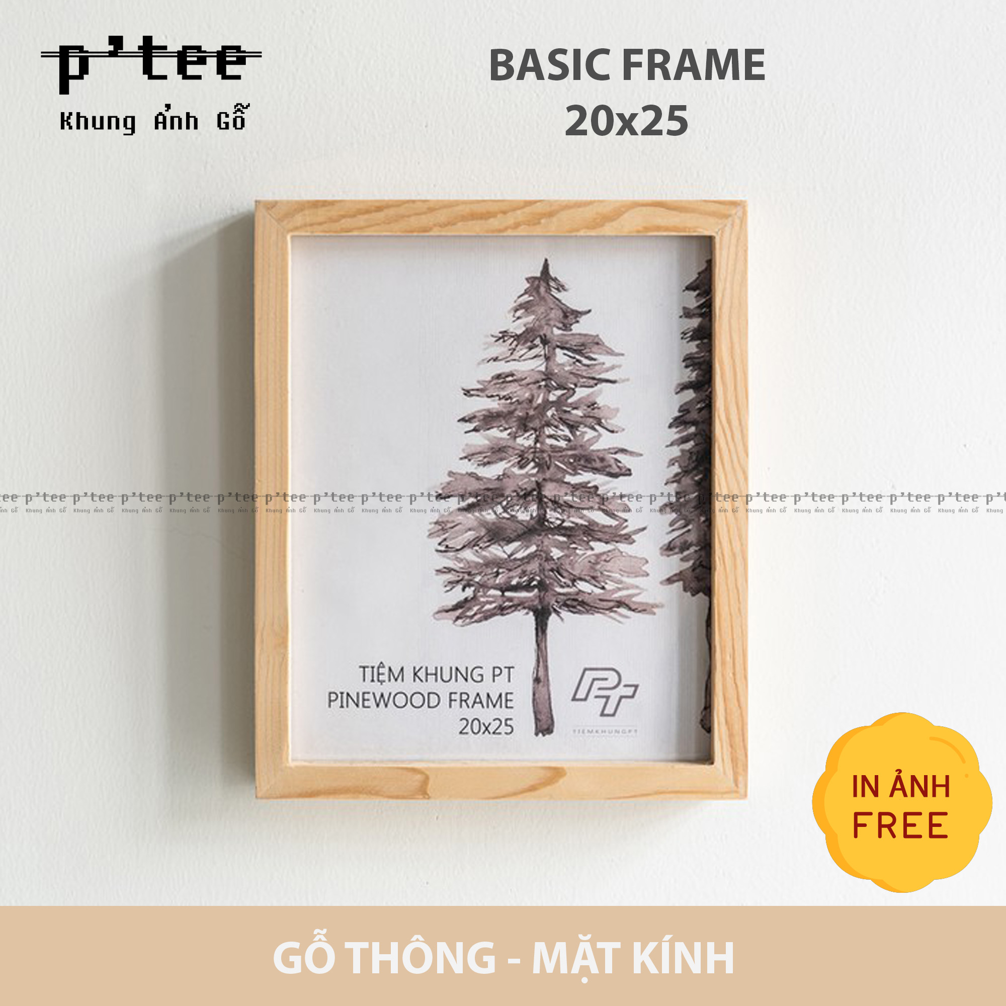 Khung ảnh 20x25 Basic - Khung hình gỗ thông mặt kính - Khung ảnh gỗ P'Tee