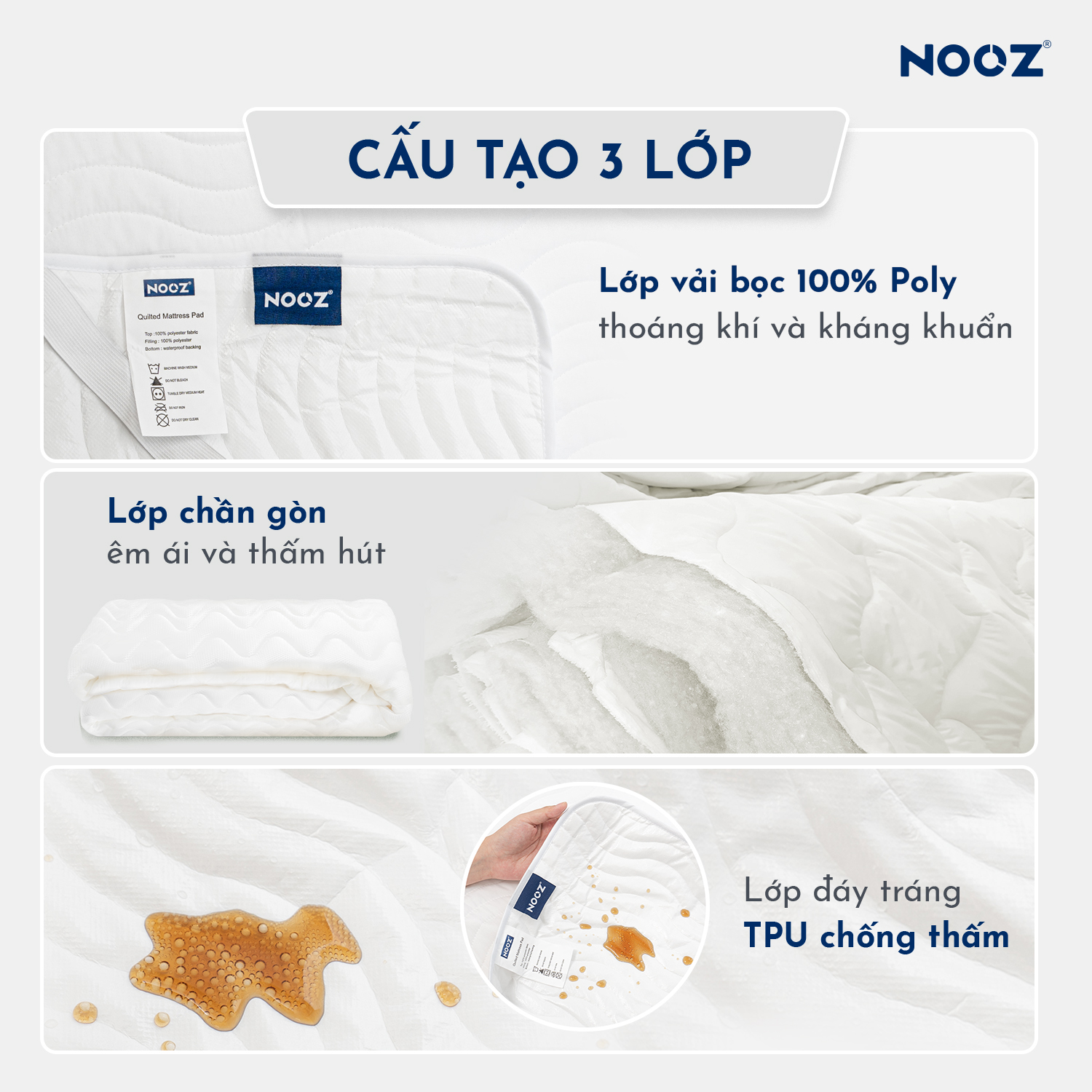 Tấm Lót Bảo Vệ Nệm (Mattress Protector) NOOZ Home Goods Chống Thấm Tuyệt Đối Bề Mặt Kháng Khuẩn Không Gây Kích Ứng Da