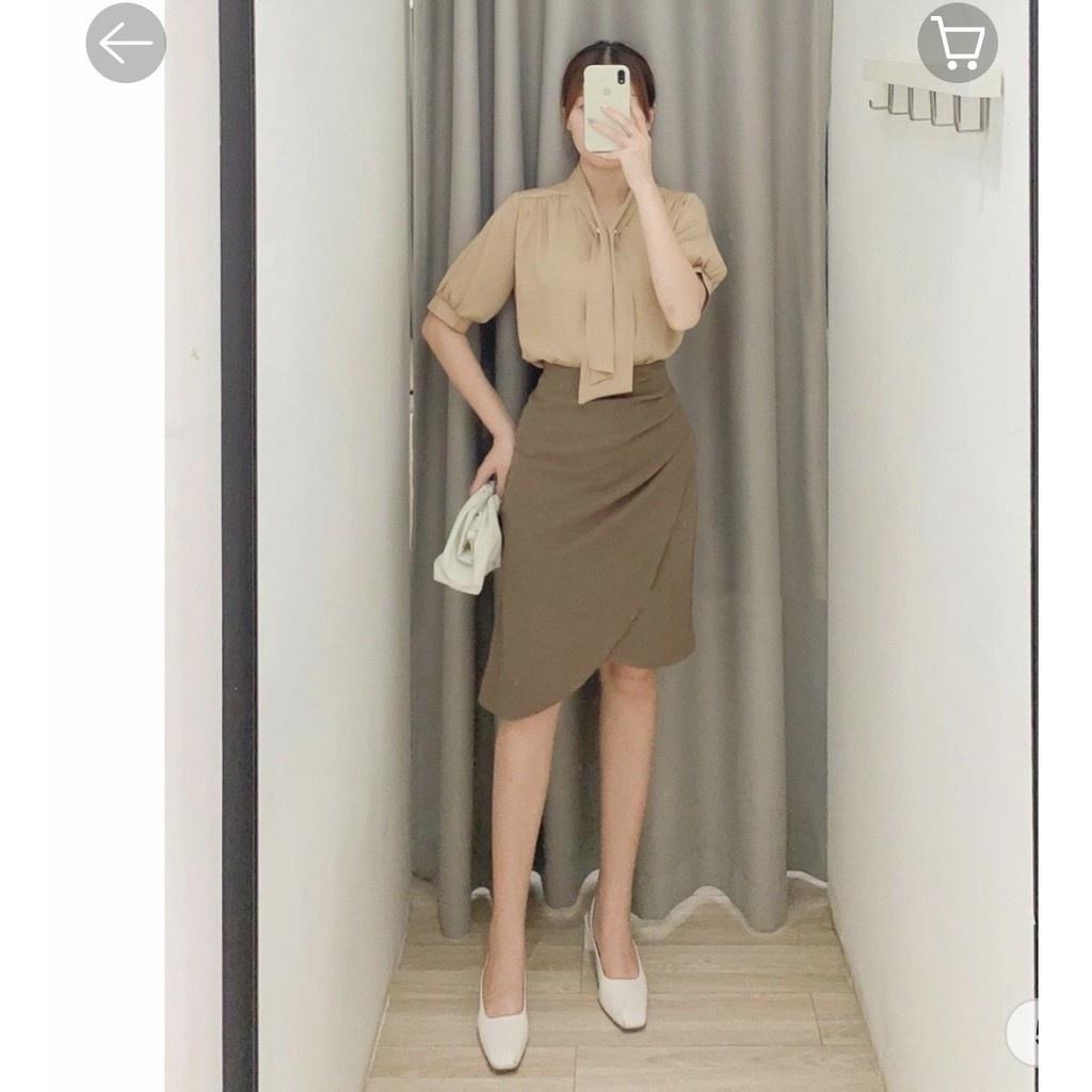 Chân váy dài vạt lệch chân váy xếp ly eo lệch váy dài công sở chân váy đẹp chữ A dài Banamo Fashion 533