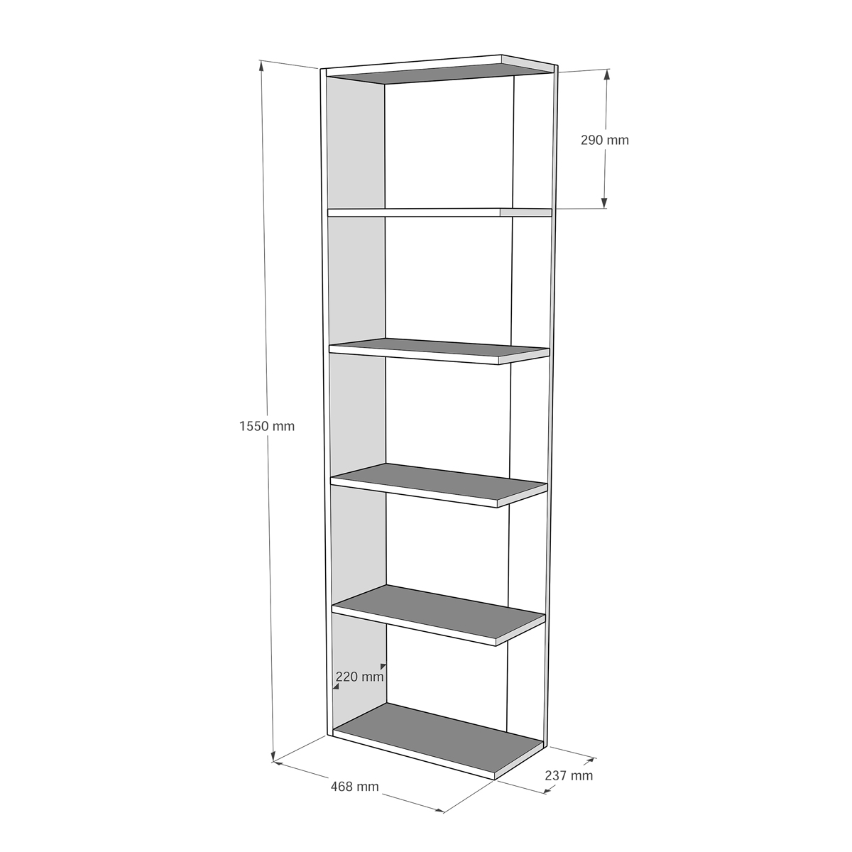 Kệ Sách Gỗ 5 Tầng Màu Trắng Xanh Rêu SIB Decor Có Pát Chống Đổ Ngã An Toàn, Kích Thước 155 x 46.8 x 23.7cm