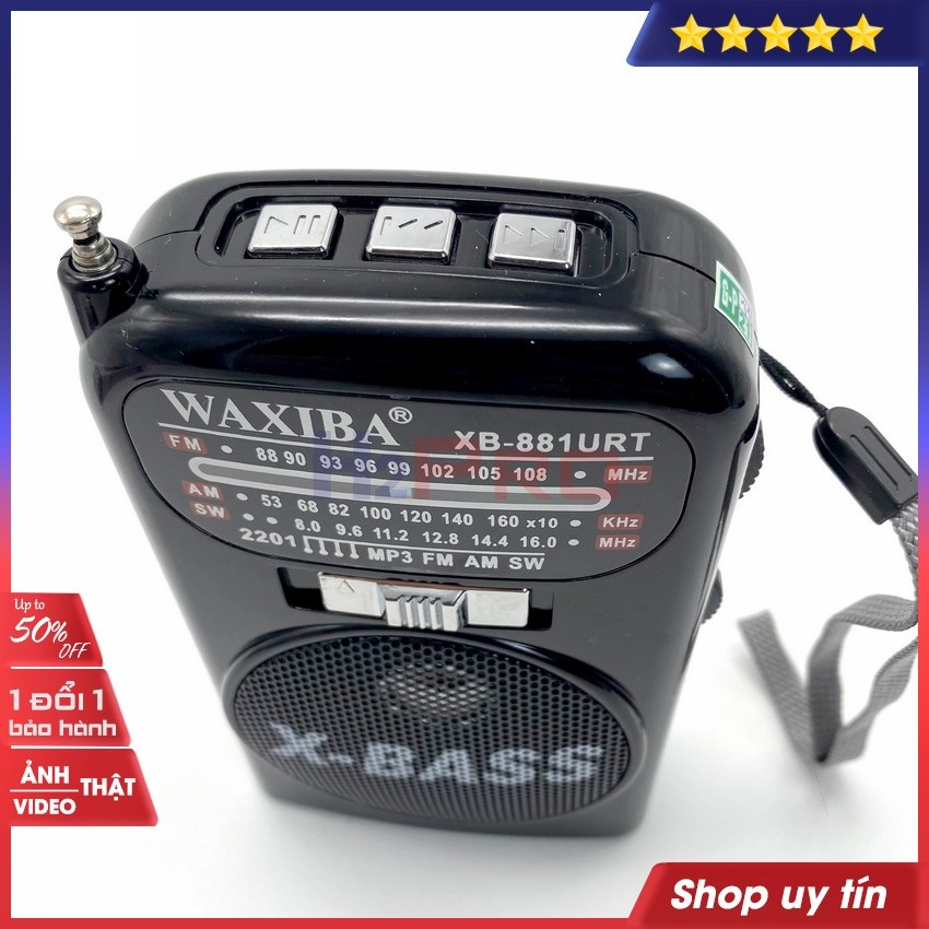 ĐÀI RADIO FM WAXIBA-881URT FM/AM/SW NGHE MP3 USB THẺ NHỚ - LOA EXTRA BASS SIÊU HAY - ĐÈN PIN SIÊU SÁNG-HÀNG CHÍNH HÃNG