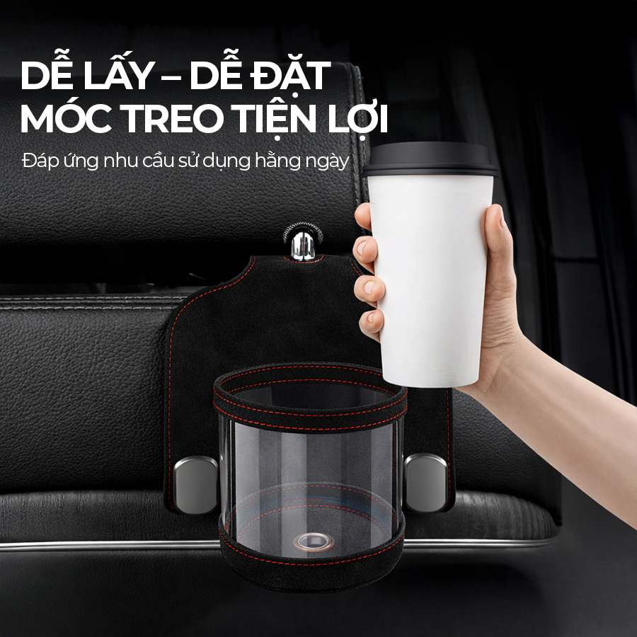 Móc Treo Đa Năng Có Hộc Đựng Ly Trên Ô Tô CIND BO-L021 Bằng Kim Loại Bọc Da Lộn Màu Đen Sang Trọng Cho Nội Thất Xe - Nhập Khẩu Chính Hãng