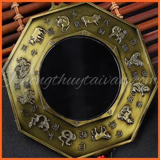 Gương Bát quái Thập Nhị Địa Chi  tặng kèm bột ngũ vị, văn khấn - thờ cúng