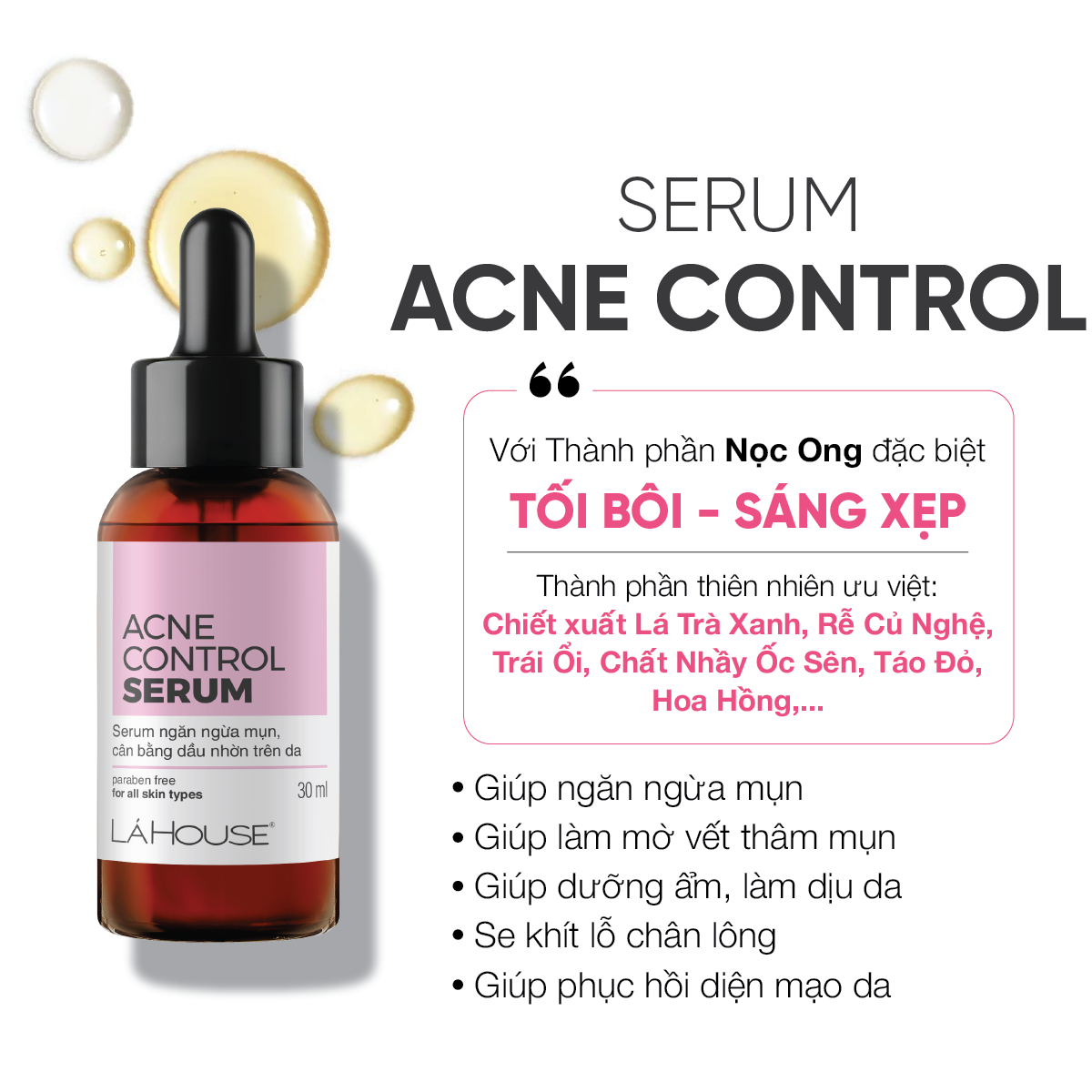Serum Giúp Ngăn Ngừa Mụn, Giảm Nhờn Cho Da, Giảm Mờ Vết Thâm Mụn Lá House Acne Control 15Ml30Ml - 15Ml