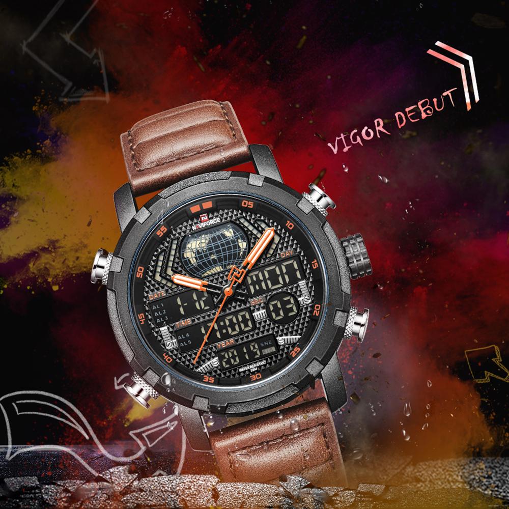 Đồng hồ NAVIFORCE 9160 Man Quartz hiển thị thời gian kép Ngày tháng Năm Mặt số Chế độ ban đêm không thấm nước