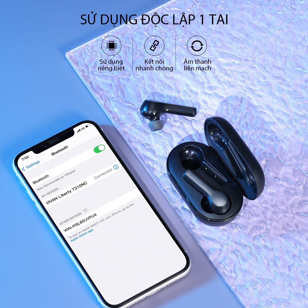 Tai Nghe Bluetooth VIVAN Liberty T210NC Cảm Ứng Chống Ồn Playtime Đến 30H - Hàng chính hãng