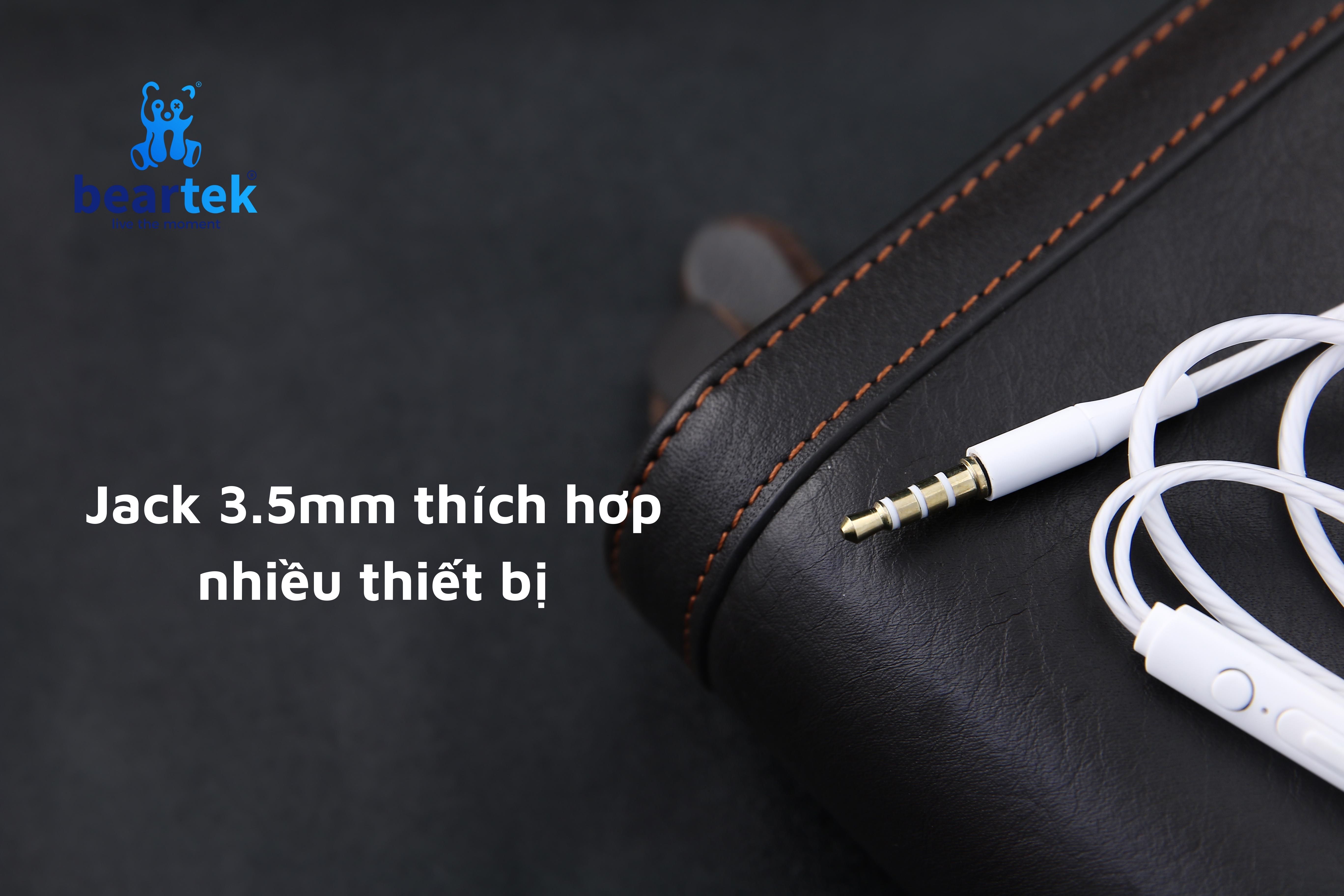 Tai nghe nhét tai có dây BEARTEK 002 – Nhựa bọc dây cực bền - Giắc cắm 3.5mm tích hợp micro chất lượng dành cho điện thoại / máy tính / laptop / PC – TAIDAY0002 – Hàng nhập khẩu