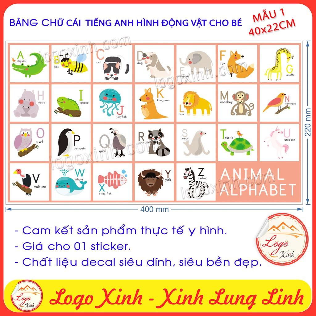 Bảng Chữ Cái Tiếng Anh Hình Động Vật Ngộ Nghĩnh Cho Bé , Chất Liệu Decal Dán Chắc Chắn, Sạch Sẽ, Animal Alphabet