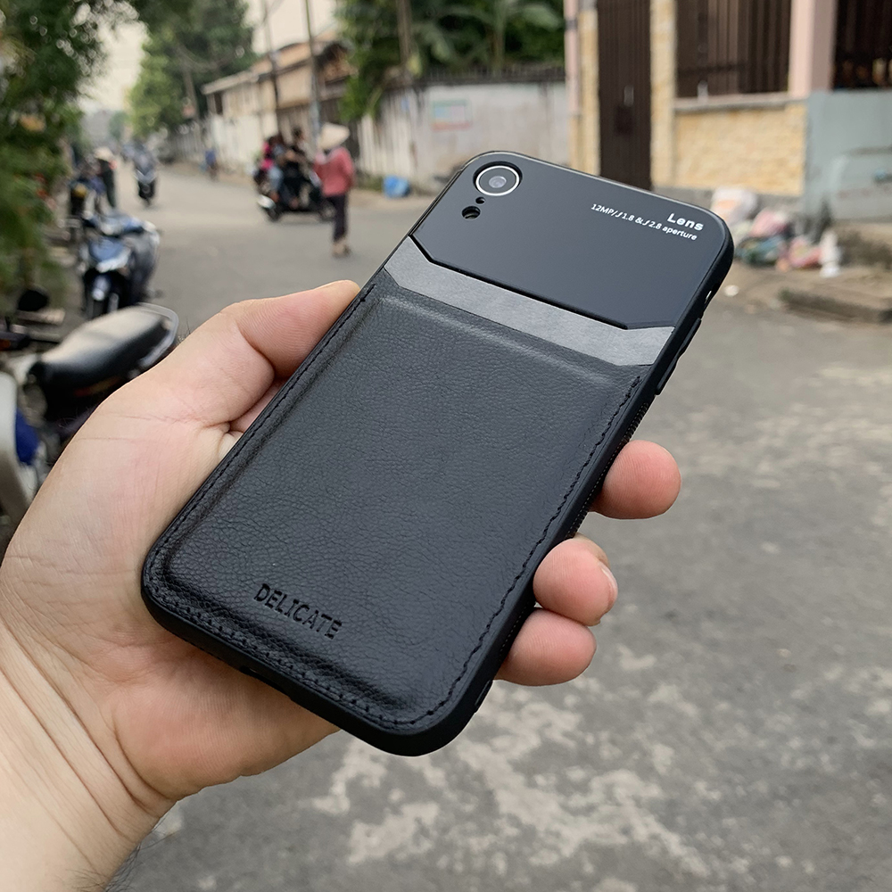 Ốp lưng da kính cao cấp dành cho iPhone XR - Màu đen - Hàng nhập khẩu - DELICATE