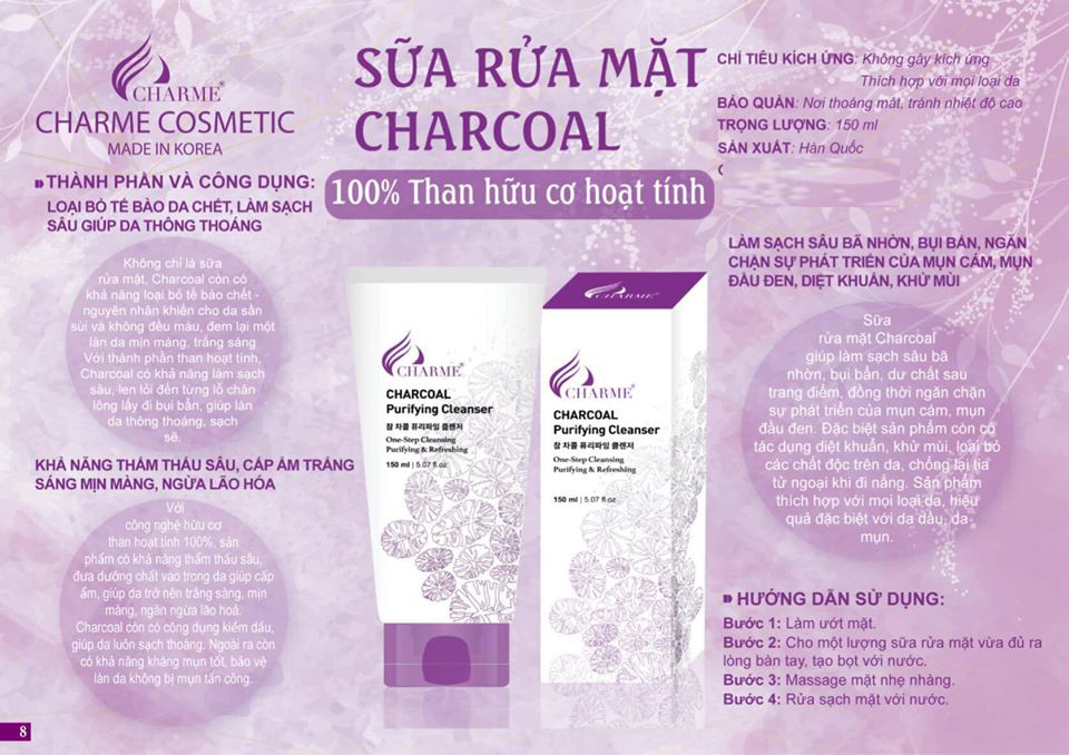 Sữa Rửa Mặt Trắng Da Ngừa Mụn Charme Chacoal Hàn Quốc 150ml