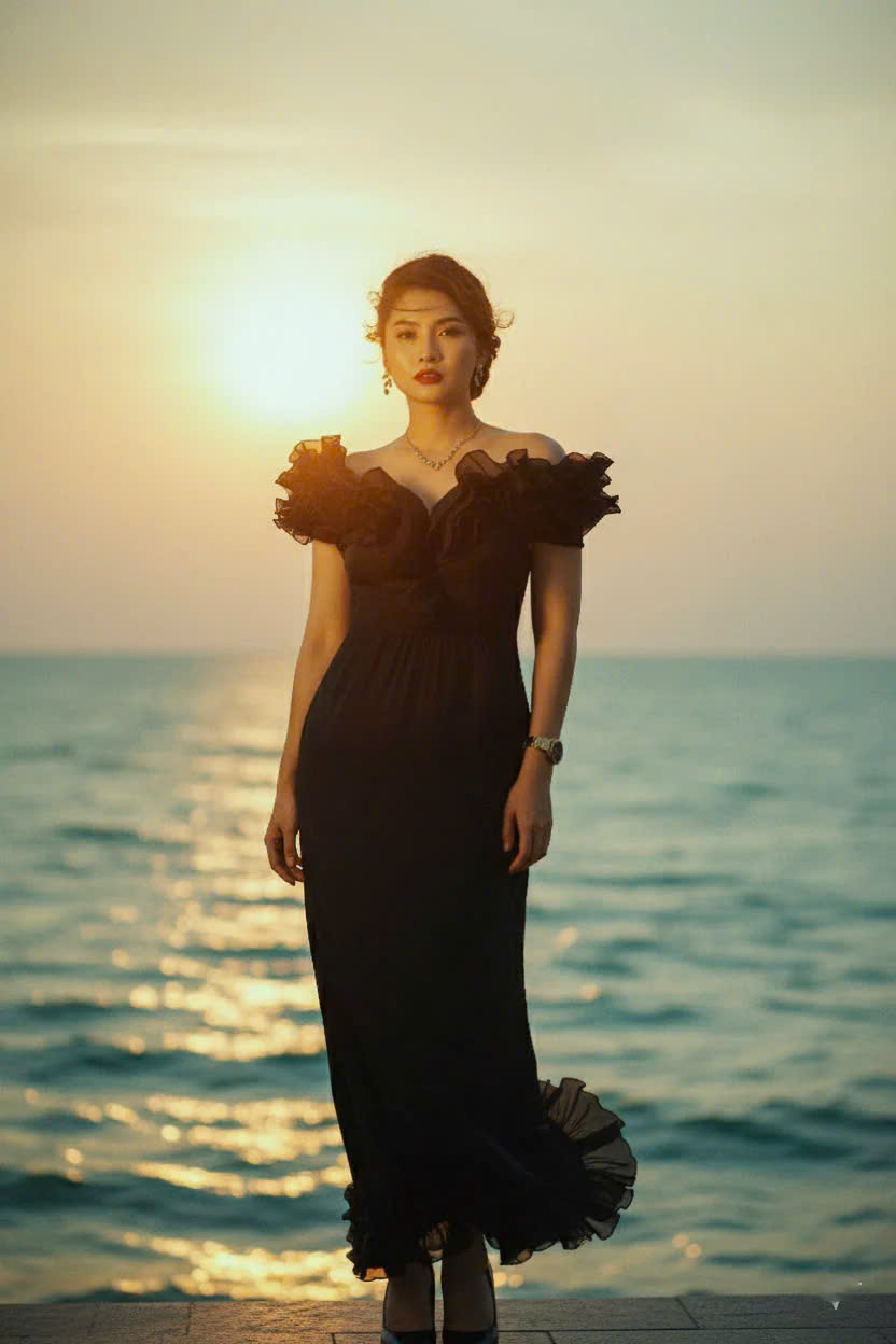 Đầm Maxi Trễ Vai, Đầm Dài Đi Tiệc, Đầm Dạ Hội Đen thời trang thiết kế Hity