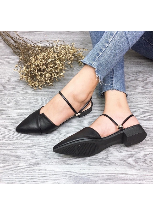 Giày nữ dáng sục mũi nhọn đế vuông 2cm màu đen C18 đi được nhiều