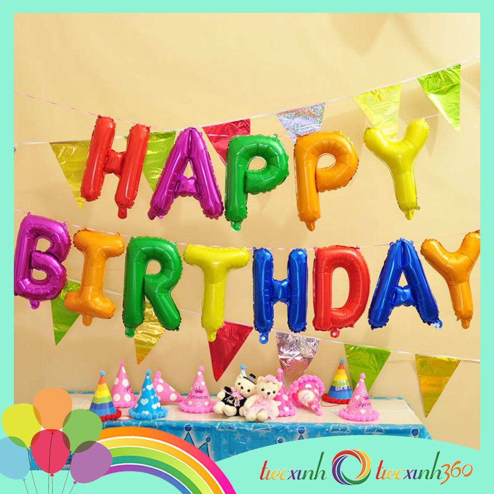 Bong bóng chữ Happy Birthday nhiều màu trang trí sinh nhật