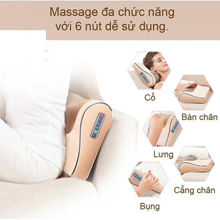 Gối Massage Hồng Ngoại 16 Bi Nhật Bản Thông Minh Đa Năng Cao Cấp, Mát Xa Cổ, Lưng, Vai Gáy, Giảm Đau Nhức Hiệu Quả