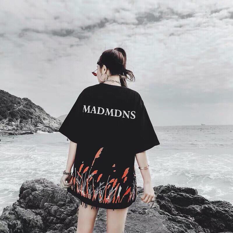 (45-68kg) Áo tay lỡ unisex nam/nữ in chữ MADMDNS. Áo tay lỡ form rộng. Áo thun unisex chất thun cotton 4 chiều