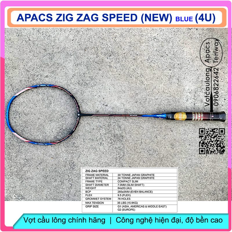 Vợt cầu lông Apacs Zig Zag Speed (4U New Blue) – Vợt cân bằng ổn định, dễ đánh dễ thuần