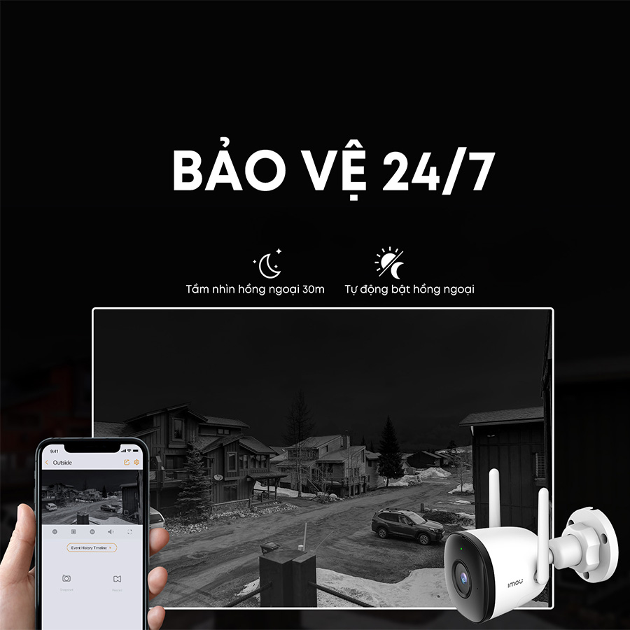 Camera Wifi Imou Bullet 2C I Phát hiện con người I Chống nước IP67 I Ghi hình có âm thanh I Hàng chính hãng