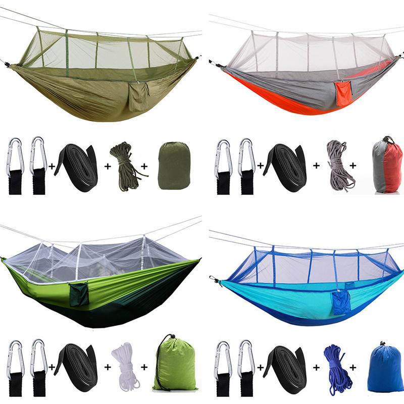 Đôi Nylon 210T Chống Muỗi Vải Dù Trên Không Lều Cắm Trại Ngoài Trời Muỗi Lưới Võng Ngủ Xoay