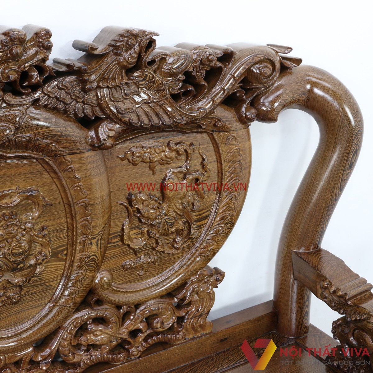 Bộ Bàn Ghế Salon Gỗ Mun Tay 10 Chạm Nghê 6 Món Cao Cấp Sang Trọng