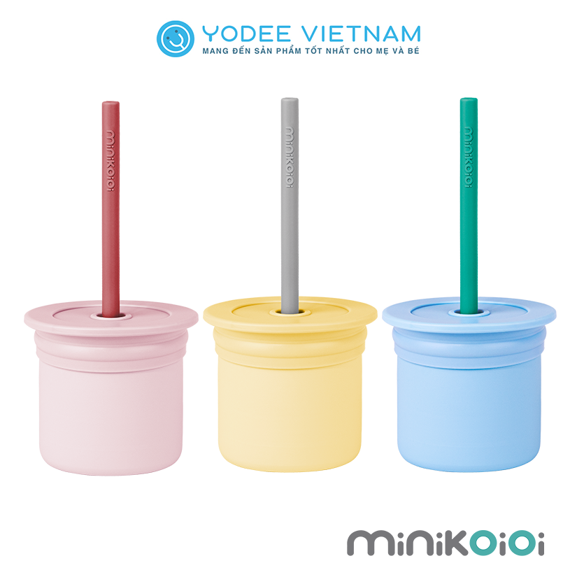 MinikOiOi Cốc uống nước đa năng kèm ống hút và nắp đậy silicone cao cấp cho bé