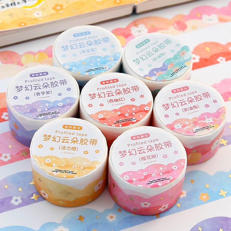 Washi tape Đám mây pastel 7 màu miếng dán sổ tay nhật ký bullet journal sổ còng văn phòng phẩm cute Lalunavn A83