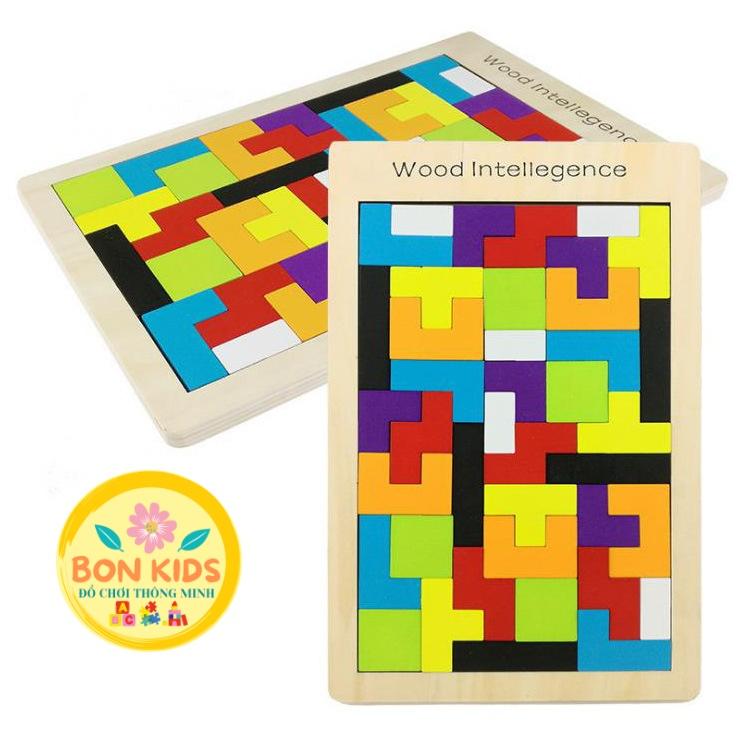 Đồ chơi xếp gạch tetris xếp hình gỗ puzzle - Đồ chơi gỗ thông minh cho bé