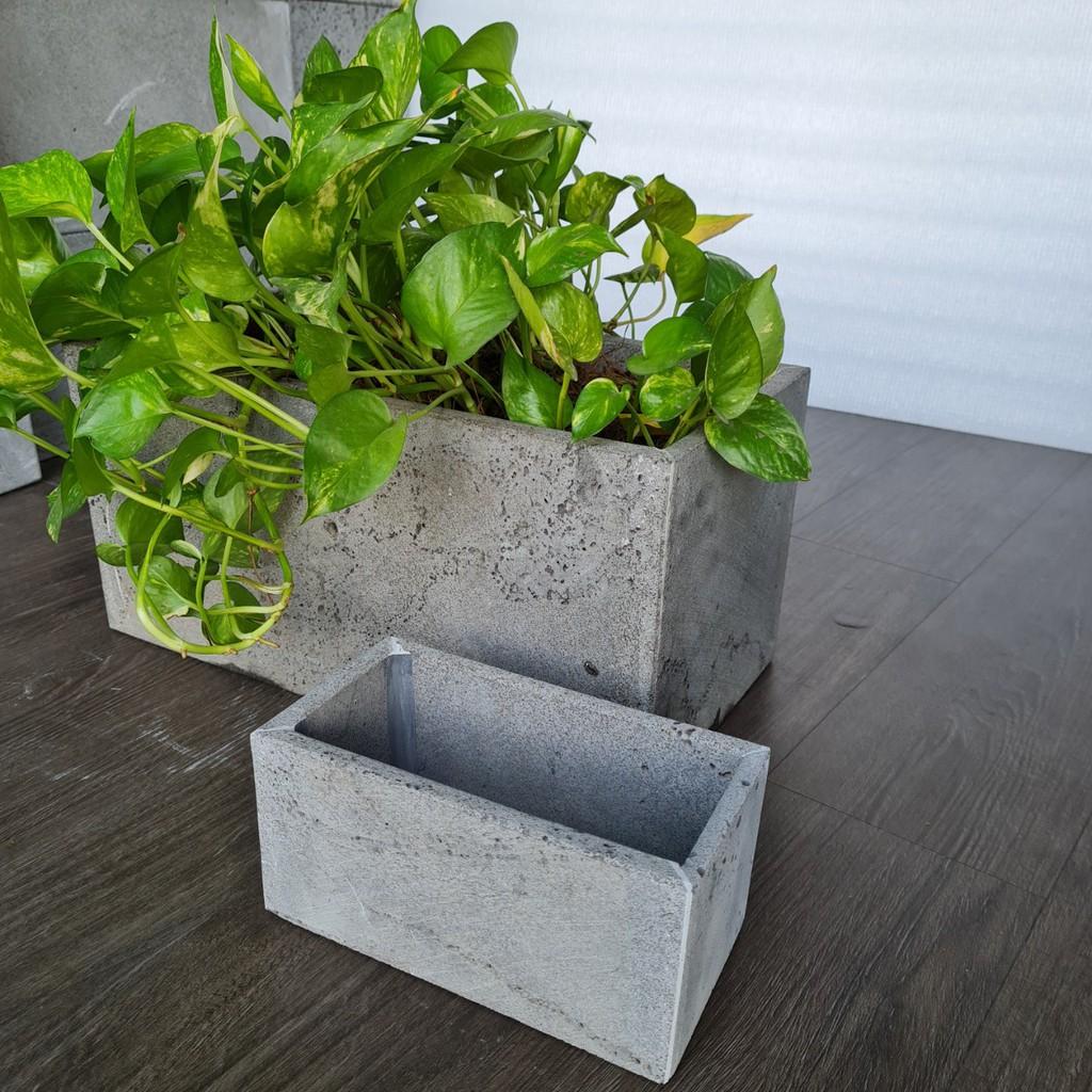 Combo 2 chậu cây treo tường, ốp tường đá ong xám, hình chữ nhật xinh xắn dài 30x R10xC15cm và D20xR10xC10cm