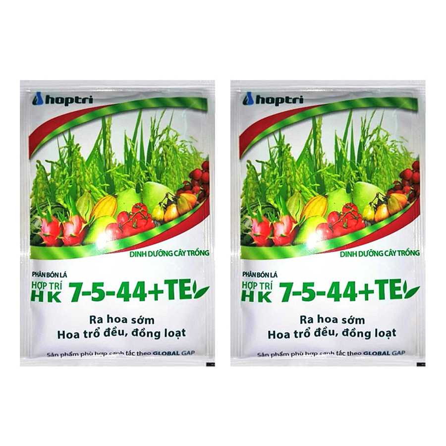 Bộ 2 Gói Phân Bón Ra Hoa Sớm, Hoa Trổ Đều, Nuôi Trái Khỏe Hợp Trí HK 7-5-44+TE