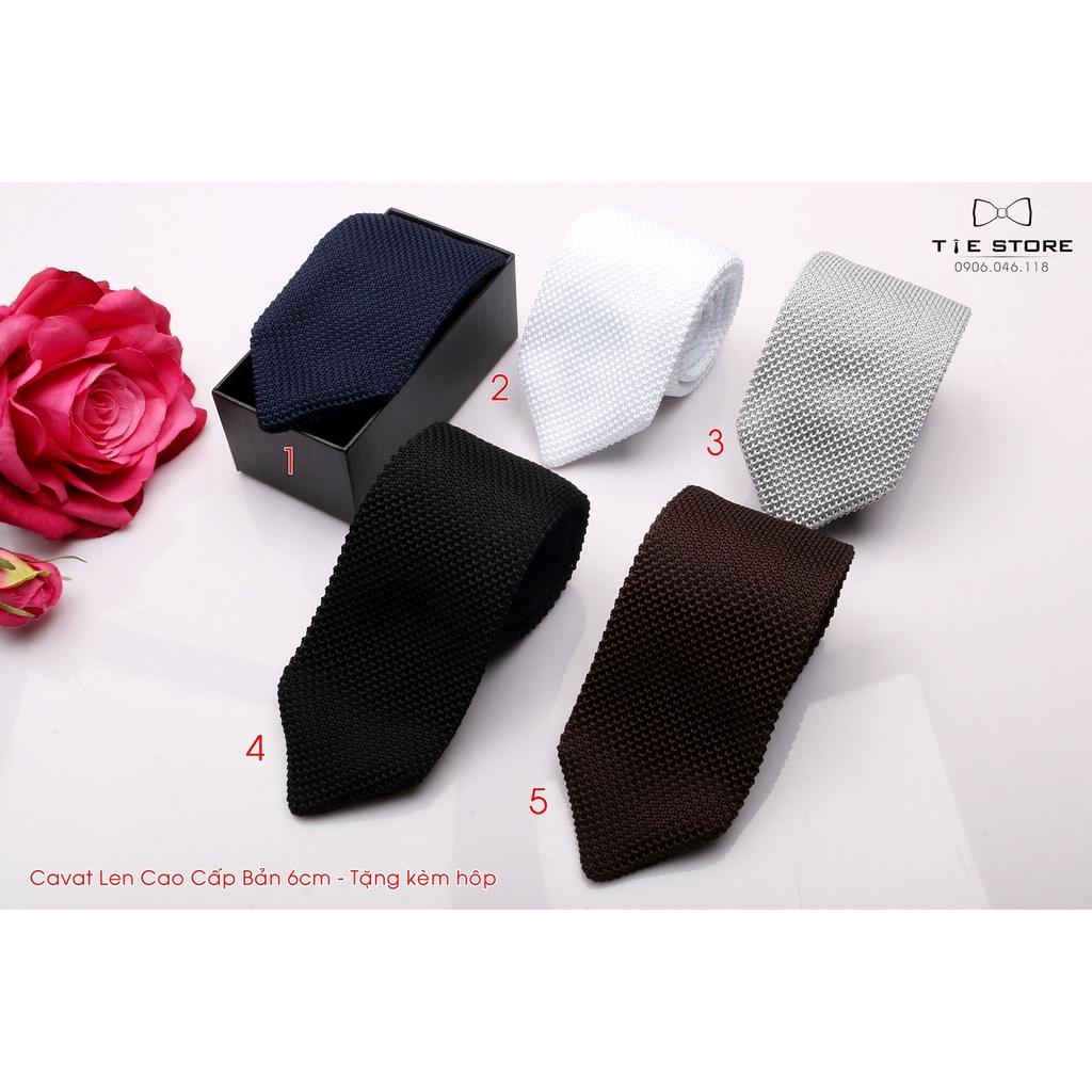 Cà Vạt Len Cao Cấp Bản 6Cm - Cavat Tự Thắt Kèm hộp Màu Xanh đen