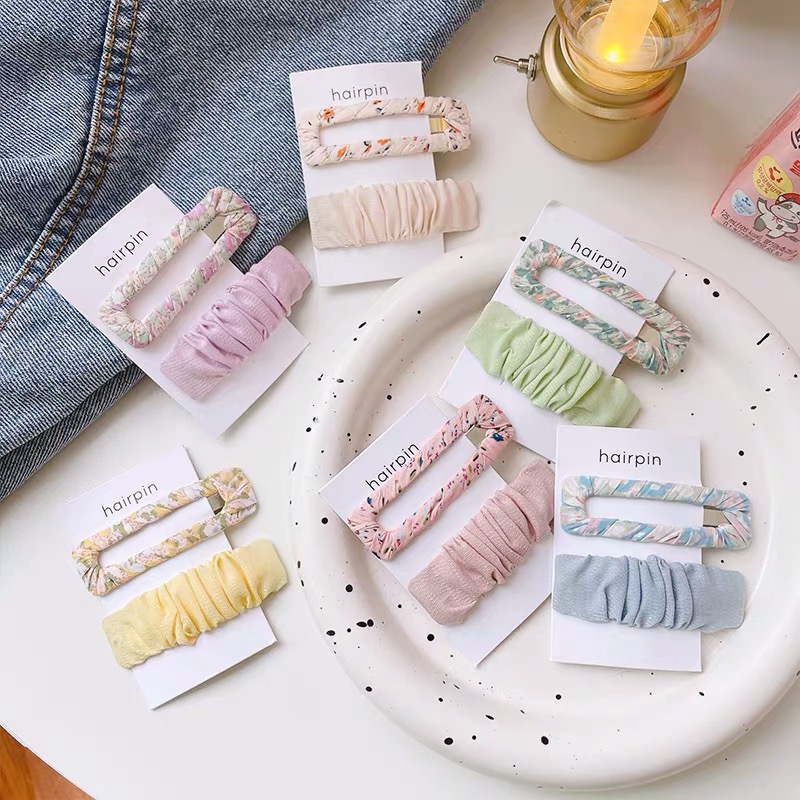 Set 2 kẹp tóc vải hoạ tiết vintage hàn quốc