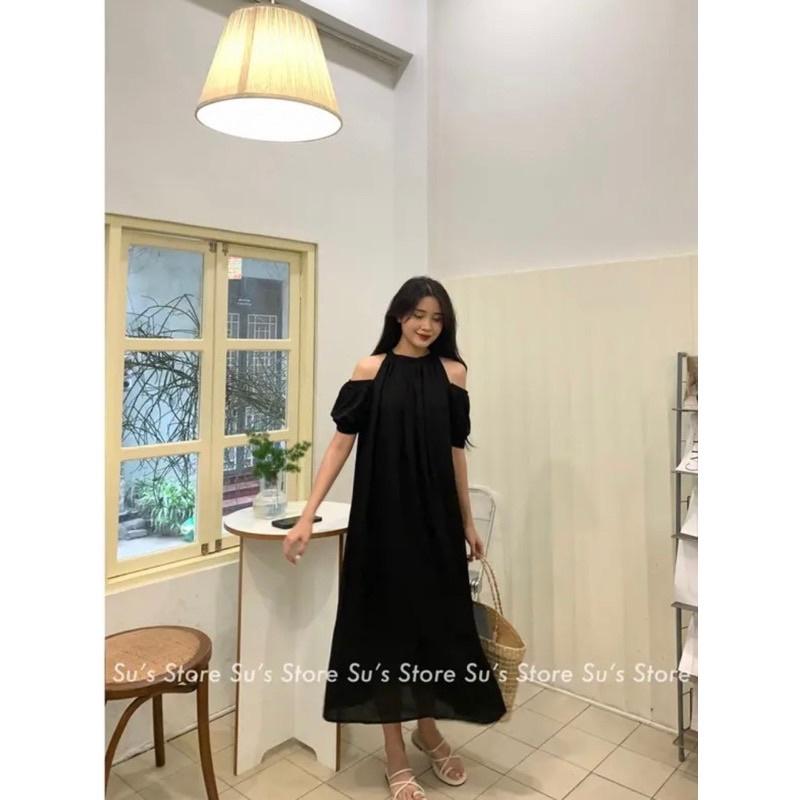 ĐẦM VÁY SUÔNG NHĂN 2 LỚP DÁNG DÀI CỔ YẾM CHUN KHOÉT VAI ĐI BIỂN SIÊU XIN